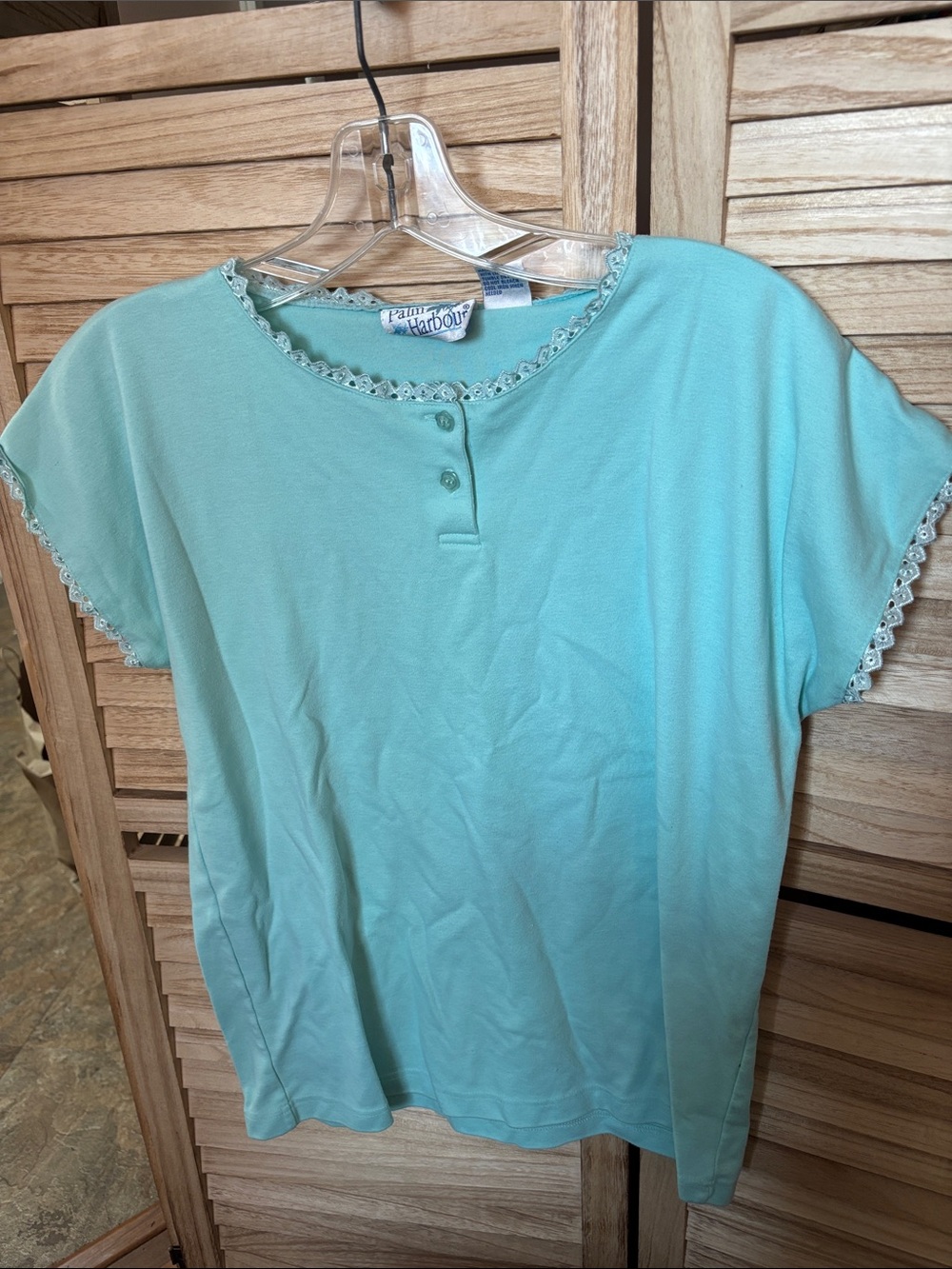 Palm Harbour  Mint Short Sleeve Lace-Trim Henley Top Medium